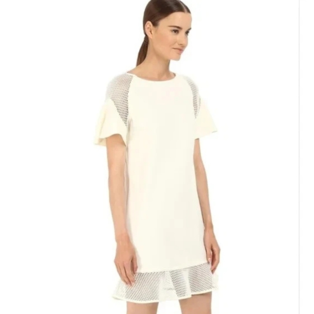 Zac Posen Off White Mini Dress US 2 XS Short Sleeve Graduation Prom Bachelorette - Picture 2 of 15